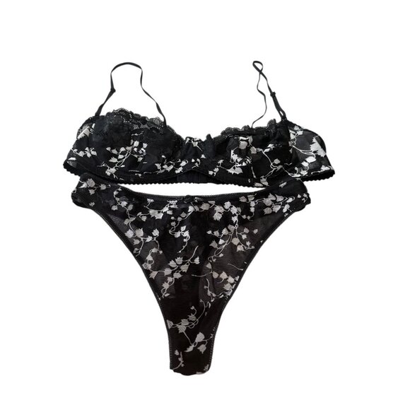 Dolce Gabbana VTG Vintage Black White Bla Thong Set floral unlined Medium Size 3 - Picture 9 of 16